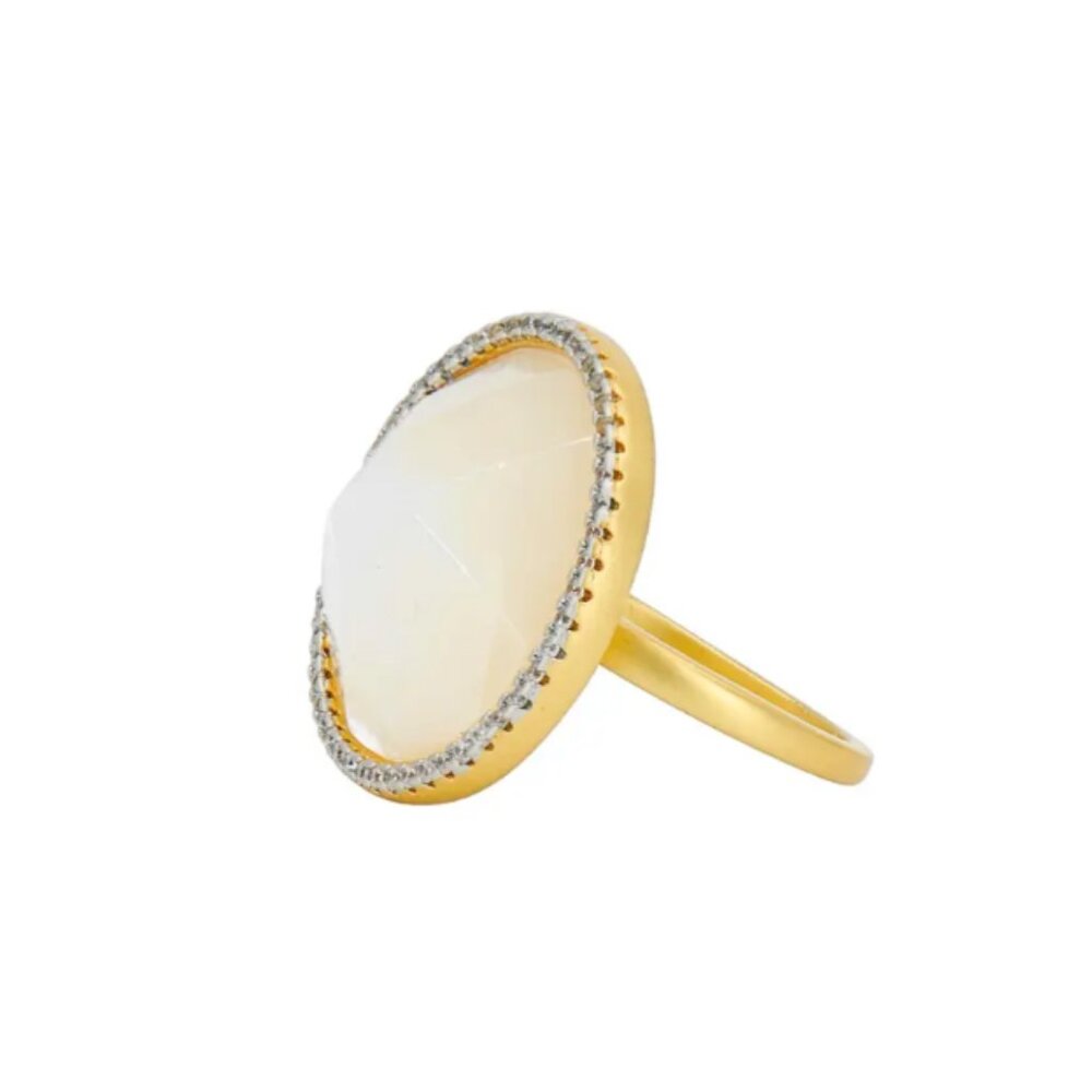 Freida Rothman Statement Ring MOP CZ Halo Gold on Sterling Size 6, 7, 8 Tag $275 - Picture 11 of 11